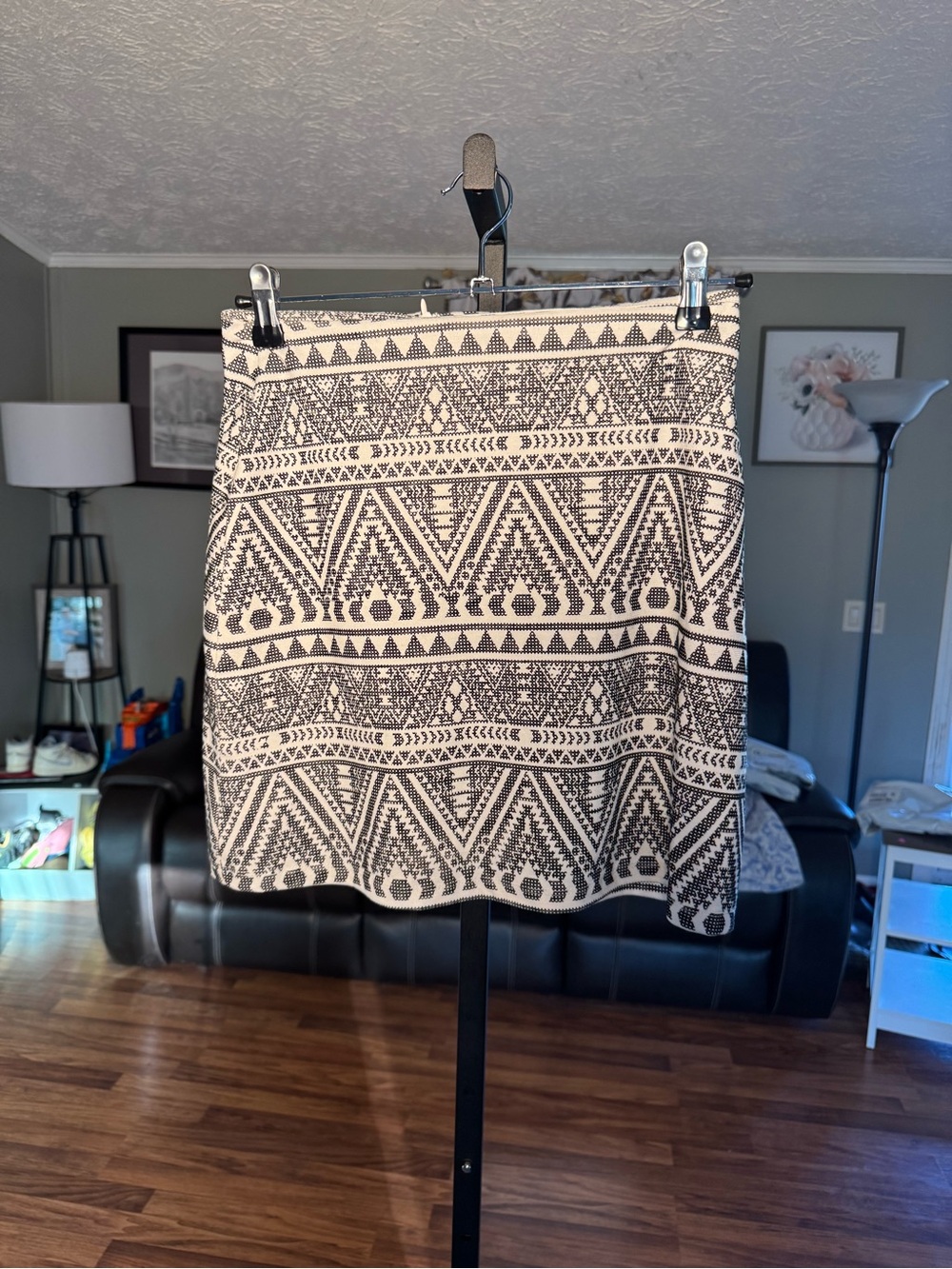 Blue Rain Tribal Print A-Line Skirt - Black & Cream